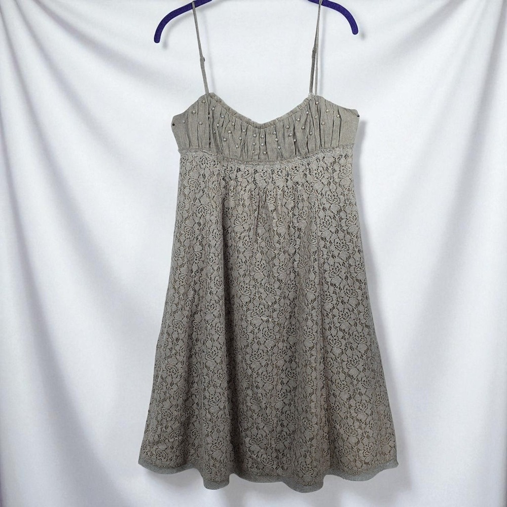 Intuitions Dress Women's‎ Size 6 Sleeveless Lace Pearl Accent Neutral Babydoll